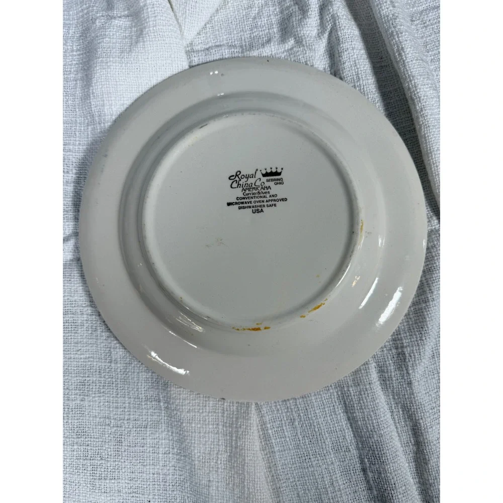 Royal China Americana Currier & Ives Blue White‎ Plates Old Grist Mill Set of 2
